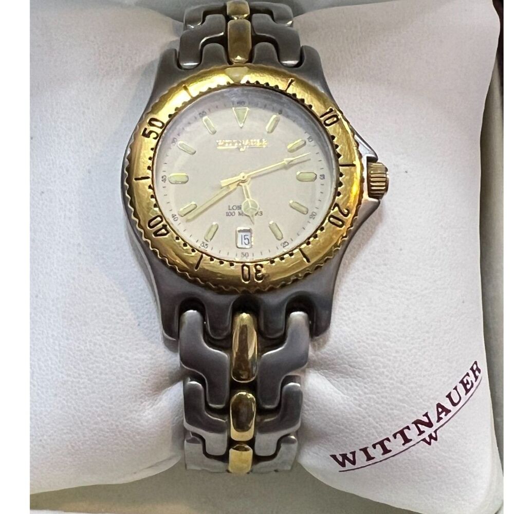 Vintage Wittnauer Longlife Time Date Quartz Two Tone Men watch SS8096 w/box